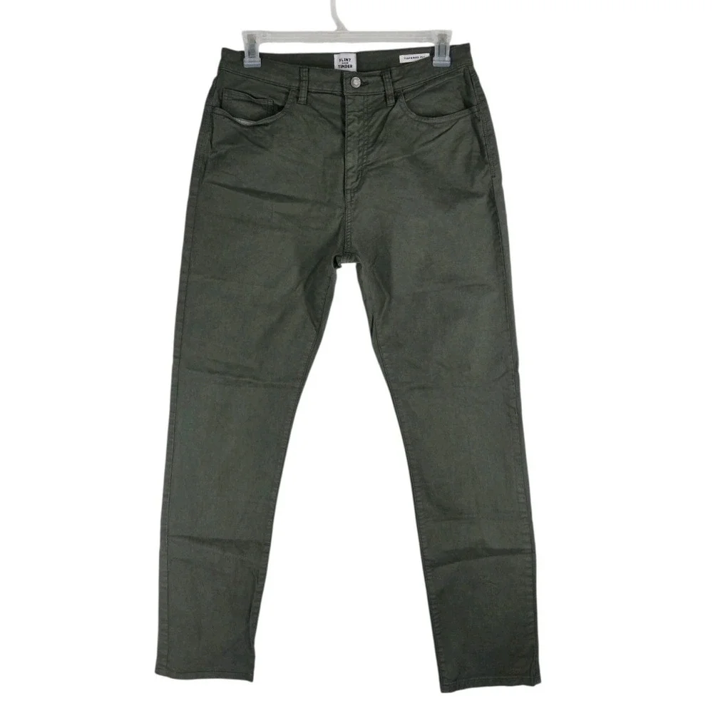 Flint and Tinder 365 Pants Mens 33x32 Olive Green Tapered Fit Chino Trouser